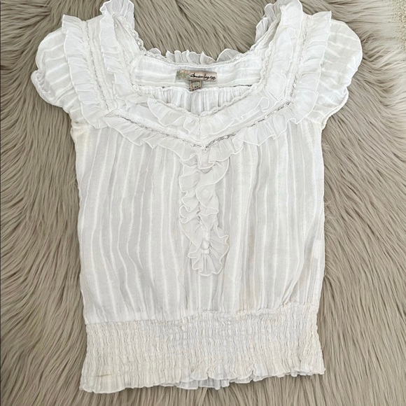 American Rag White Ruffled Top XS - Picture 5 of 10